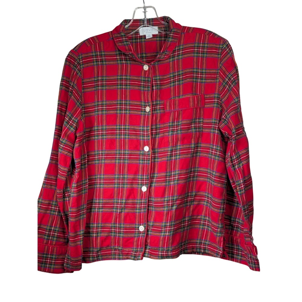 Love by Gap Red Plaid Pajama Top Womens Medium Long Sleeve Button Up Sleep Shirt